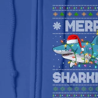 Merry Sharkmas Shark Santa Ugly Christmas Lights Xmas Great Gift Full Zip Hoodie