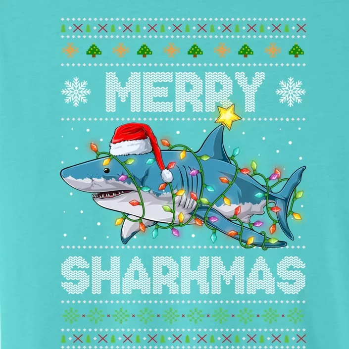 Merry Sharkmas Shark Santa Ugly Christmas Lights Xmas Great Gift ChromaSoft Performance T-Shirt