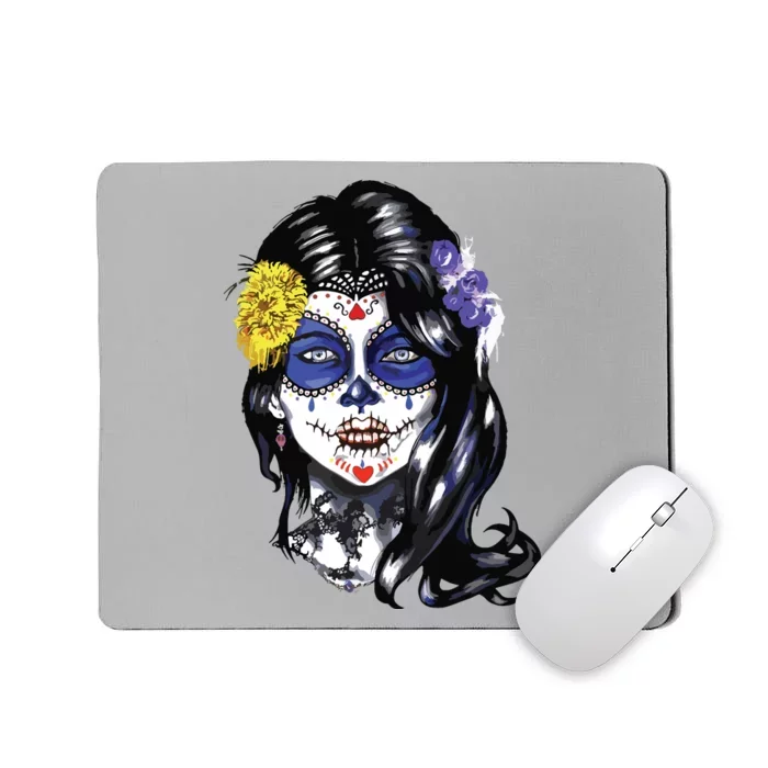 Mexican Sugar Skull Girl Halloween Dia De Los Muertos Mousepad