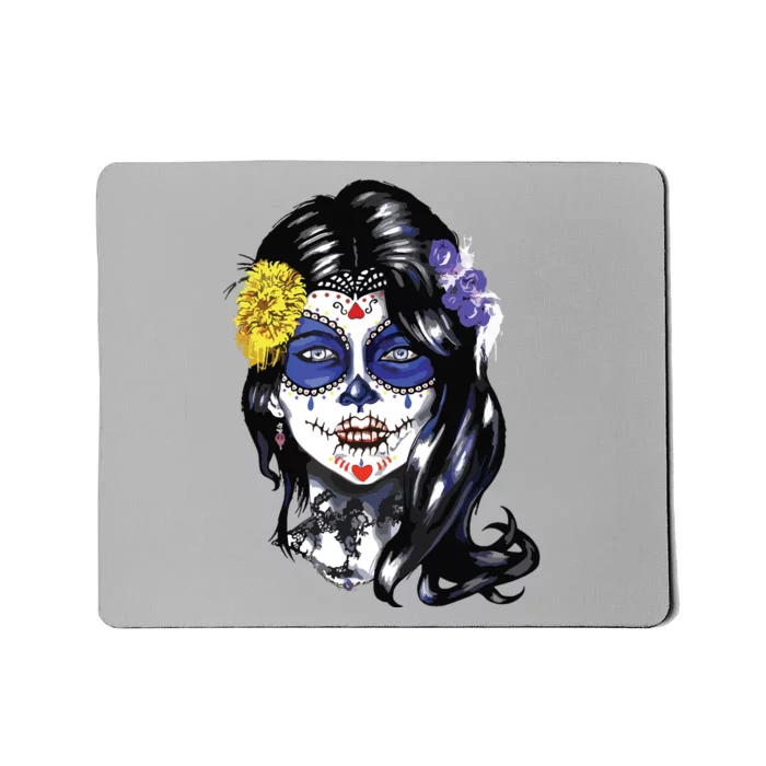 Mexican Sugar Skull Girl Halloween Dia De Los Muertos Mousepad