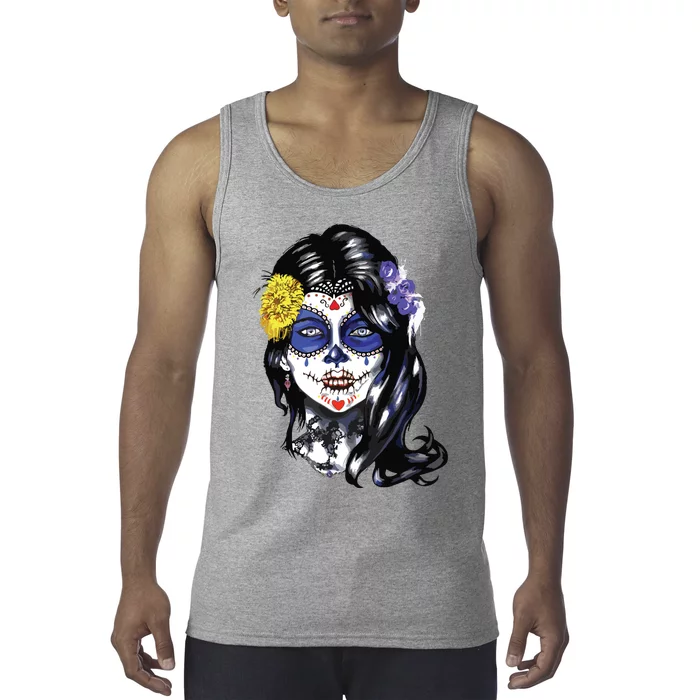 Mexican Sugar Skull Girl Halloween Dia De Los Muertos Tank Top