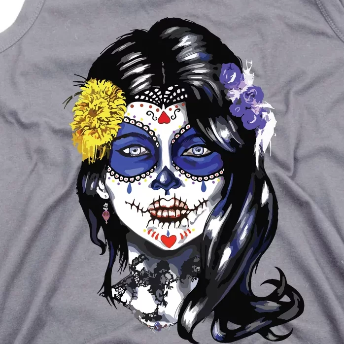 Mexican Sugar Skull Girl Halloween Dia De Los Muertos Tank Top