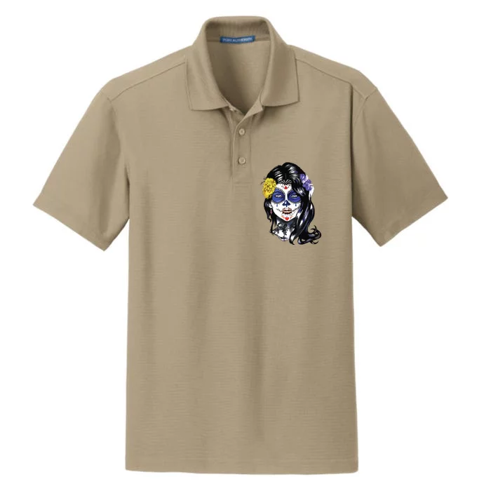 Mexican Sugar Skull Girl Halloween Dia De Los Muertos Dry Zone Grid Performance Polo