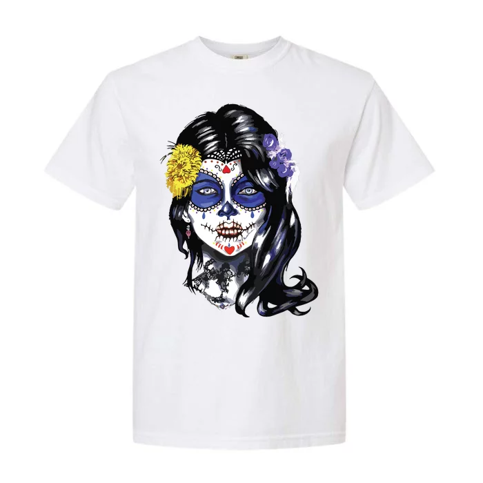 Mexican Sugar Skull Girl Halloween Dia De Los Muertos Garment-Dyed Heavyweight T-Shirt