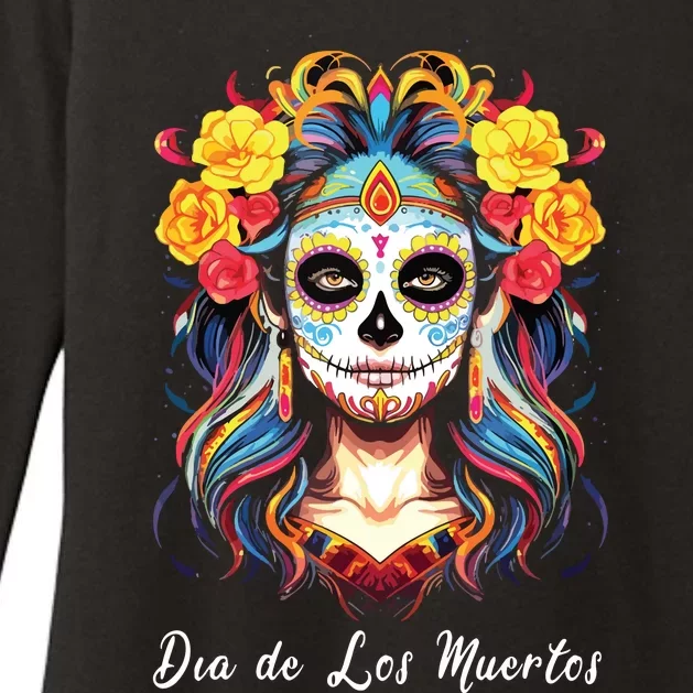 Mexican Sugar Skull Girl Halloween Dia De Los Muertos Womens CVC Long Sleeve Shirt