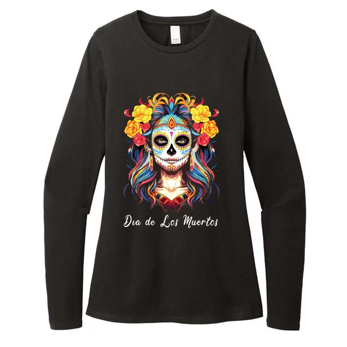 Mexican Sugar Skull Girl Halloween Dia De Los Muertos Womens CVC Long Sleeve Shirt