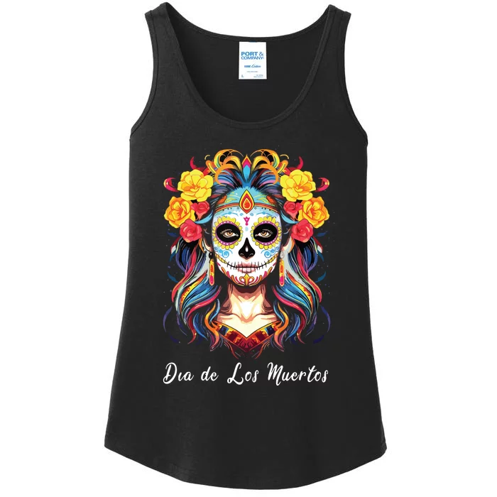 Mexican Sugar Skull Girl Halloween Dia De Los Muertos Ladies Essential Tank