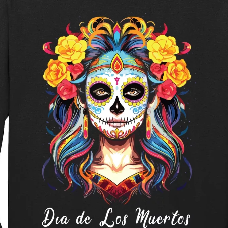 Mexican Sugar Skull Girl Halloween Dia De Los Muertos Tall Long Sleeve T-Shirt