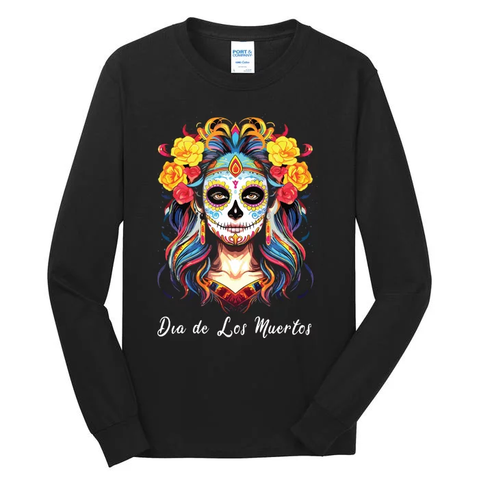 Mexican Sugar Skull Girl Halloween Dia De Los Muertos Tall Long Sleeve T-Shirt