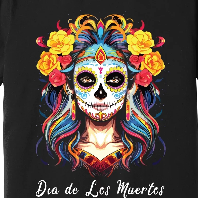 Mexican Sugar Skull Girl Halloween Dia De Los Muertos Premium T-Shirt