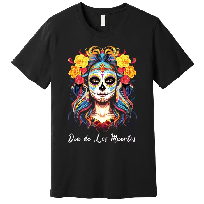 Mexican Sugar Skull Girl Halloween Dia De Los Muertos Premium T-Shirt