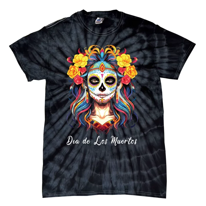 Mexican Sugar Skull Girl Halloween Dia De Los Muertos Tie-Dye T-Shirt