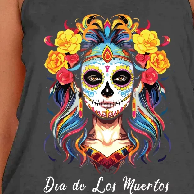 Mexican Sugar Skull Girl Halloween Dia De Los Muertos Women's Knotted Racerback Tank