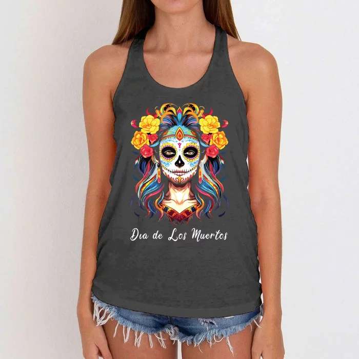 Mexican Sugar Skull Girl Halloween Dia De Los Muertos Women's Knotted Racerback Tank