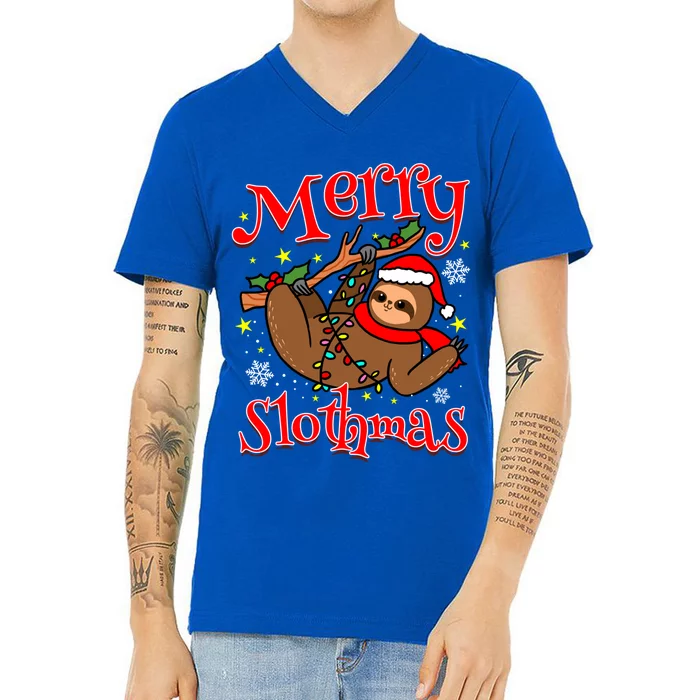 Merry Slothmas Sloth Christmas Gift V-Neck T-Shirt