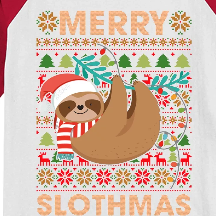 Merry Slothmas Sloths Christmas Ugly Xmas Gift Meaningful Gift Kids Colorblock Raglan Jersey