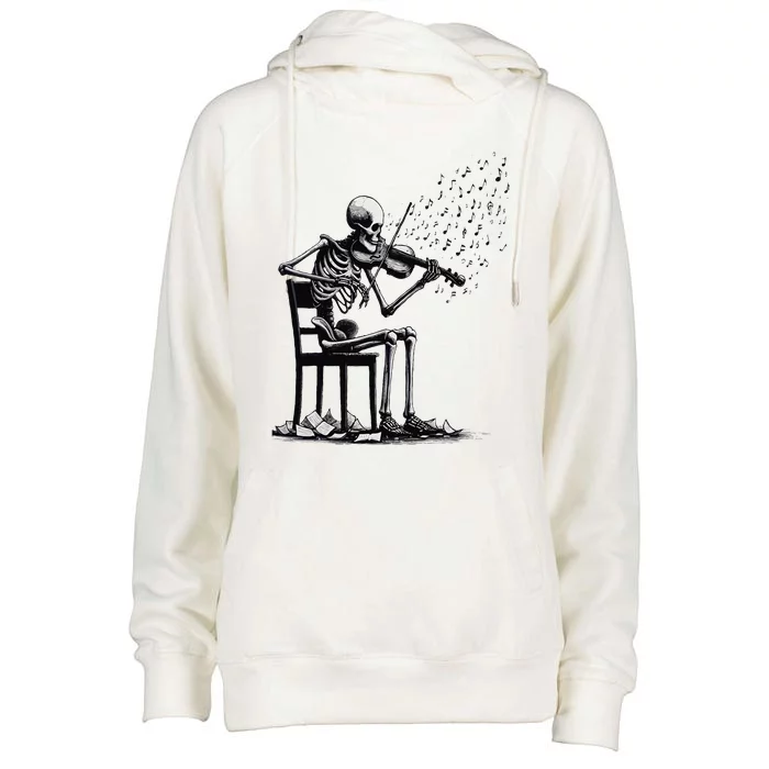 Musician Skeleton Skeleton Player Violin Halloween Music Womens Funnel Neck Pullover Hood