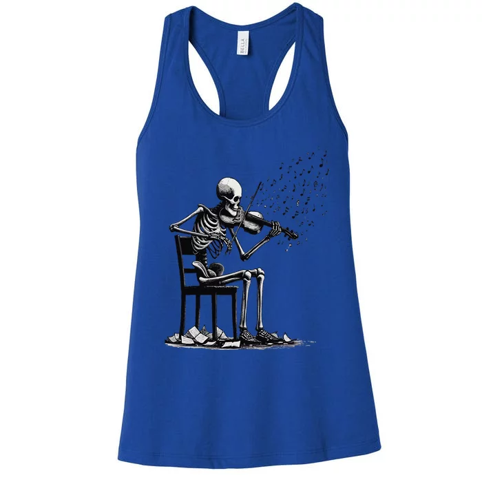 Musician Skeleton Skeleton Player Violin Halloween Music Women's Racerback Tank