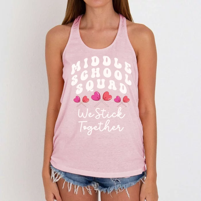 Middle School Squad We Stick Together Teacher Heart Sucker Gift Women's Knotted Racerback Tank