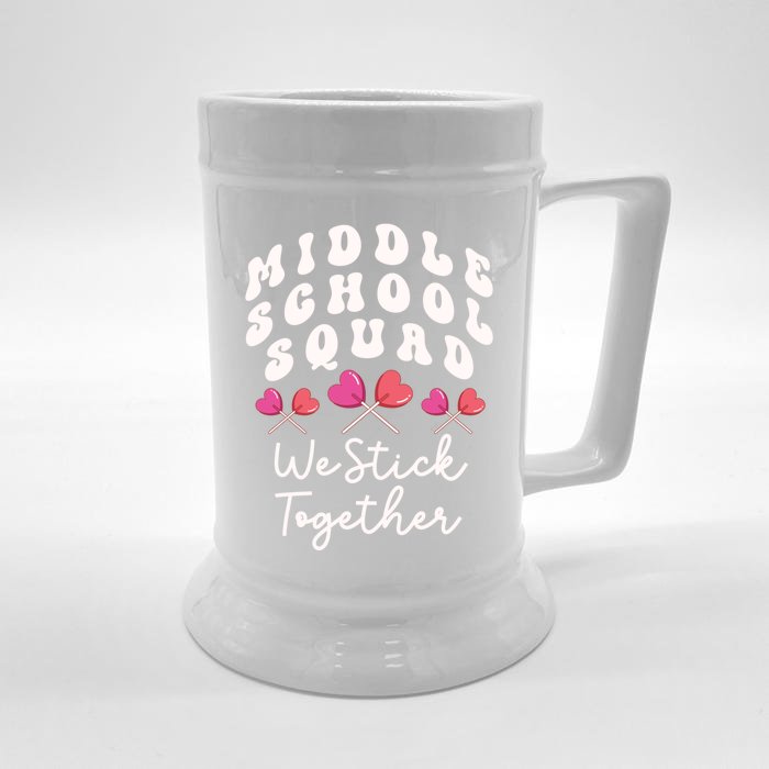 Middle School Squad We Stick Together Teacher Heart Sucker Gift Front & Back Beer Stein