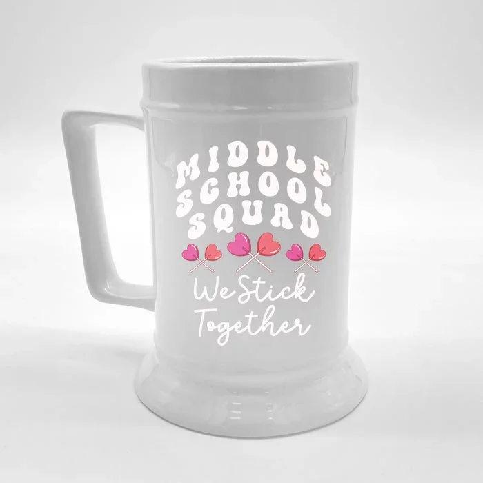 Middle School Squad We Stick Together Teacher Heart Sucker Gift Front & Back Beer Stein