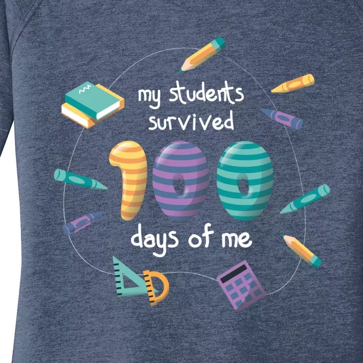 My Students Survived 100 Days Of Me Math History Teacher Gift Women's Perfect Tri Tunic Long Sleeve Shirt