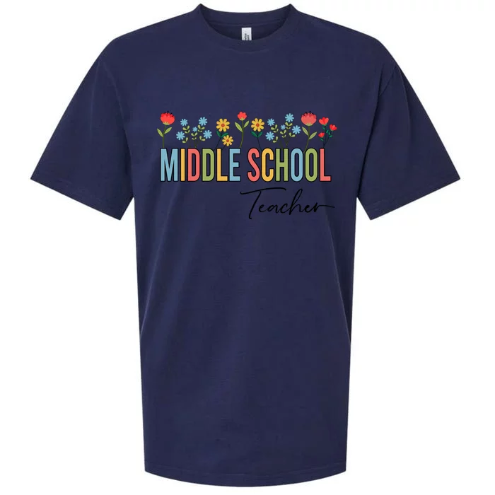 Middle School Teacher Retro Wildflowers Back To School Gift Sueded Cloud Jersey T-Shirt