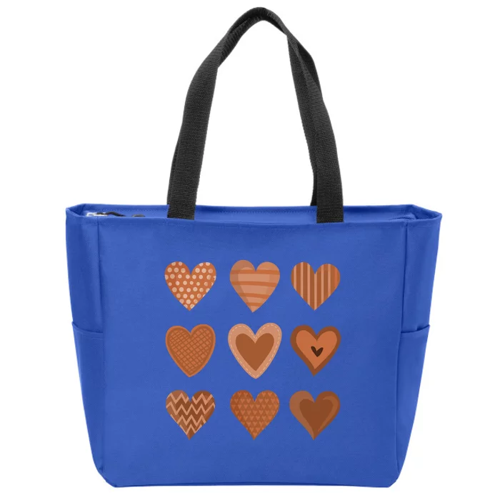 Melanin Skin Tone Hearts Black History Month Juneteenth Gift Zip Tote Bag