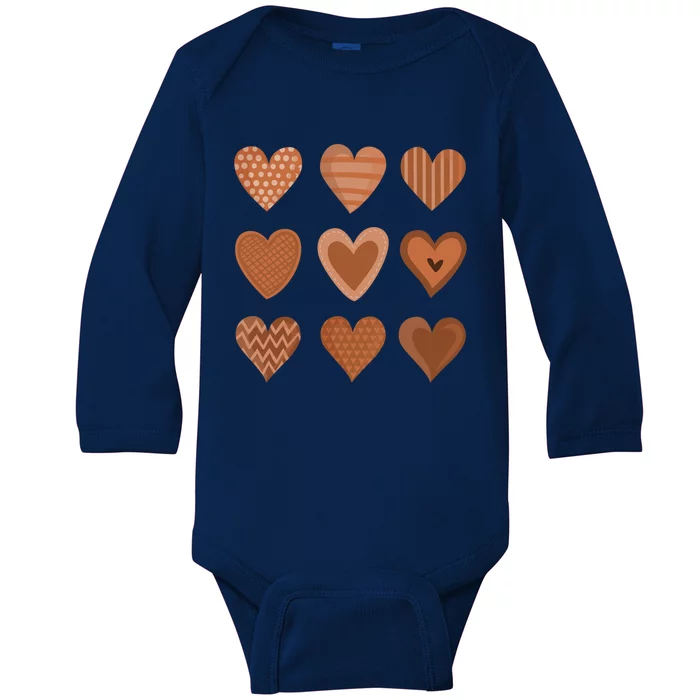 Melanin Skin Tone Hearts Black History Month Juneteenth Gift Baby Long Sleeve Bodysuit