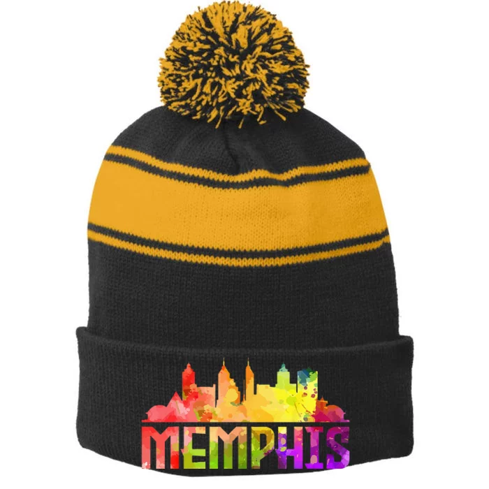 Memphis Skyline Tennessee Souvenir Gift Stripe Pom Pom Beanie