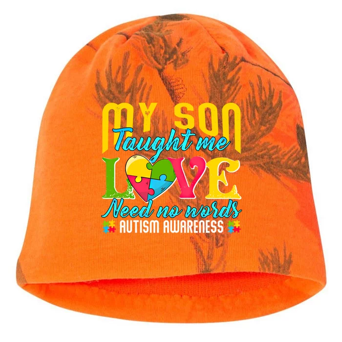 My Son Taught Me Love Needs No Words Great Gift Autism Awareness Gift Kati - Camo Knit Beanie