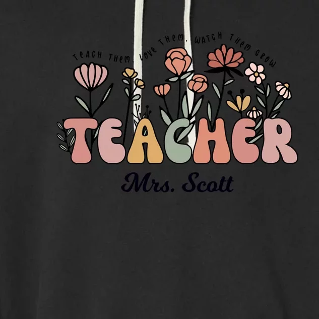 Mrs Scott Teacher Wildflower Back To School Gift Garment-Dyed Fleece Hoodie