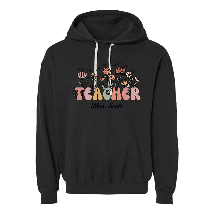 Mrs Scott Teacher Wildflower Back To School Gift Garment-Dyed Fleece Hoodie