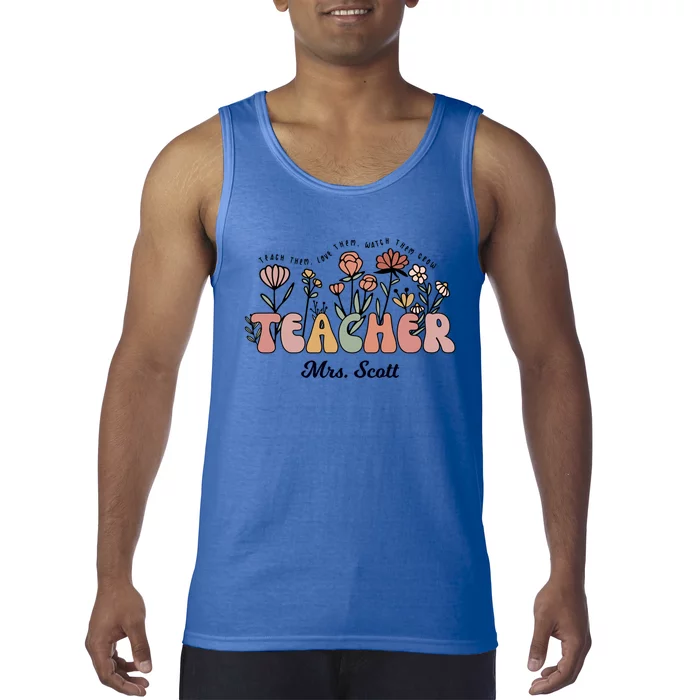 Mrs Scott Teacher Wildflower Back To School Gift Tank Top