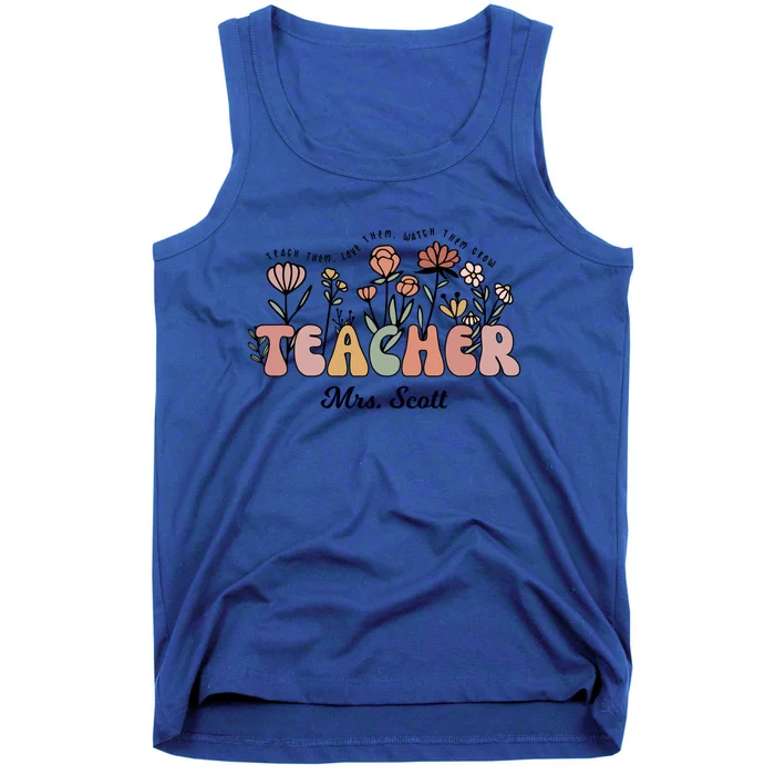 Mrs Scott Teacher Wildflower Back To School Gift Tank Top