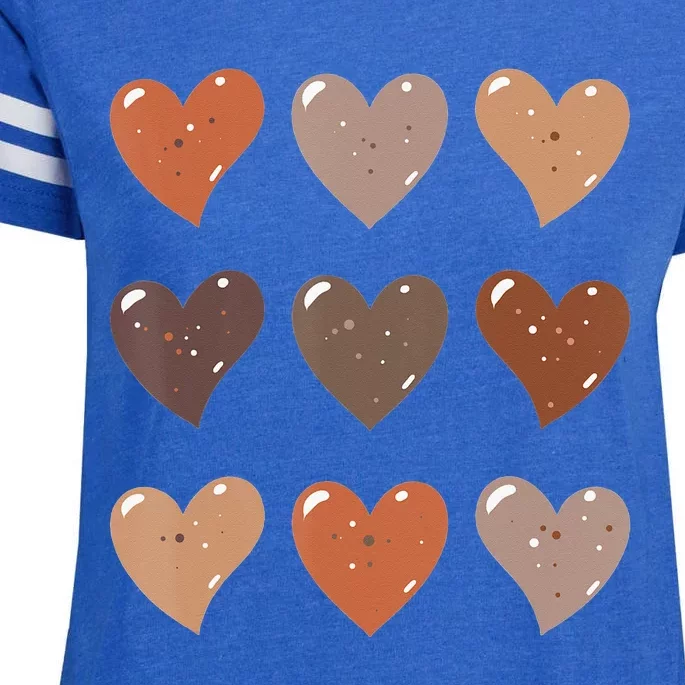 Melanin Skin Tone Hearts Enza Ladies Jersey Football T-Shirt