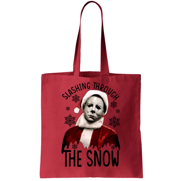 Myers Slashing Through The Snow Horror Christmas Tote Bag