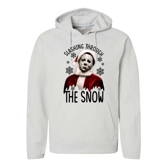 Myers Slashing Through The Snow Horror Christmas Performance Fleece Hoodie