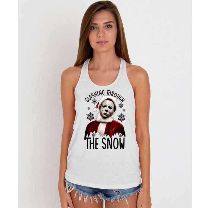 Myers Slashing Through The Snow Horror Christmas Women's Knotted Racerback Tank