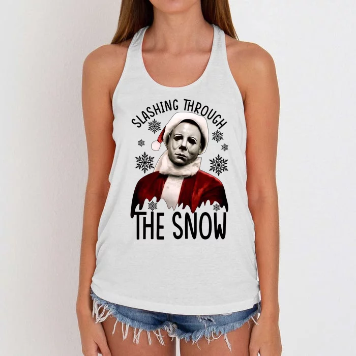 Myers Slashing Through The Snow Horror Christmas Women's Knotted Racerback Tank