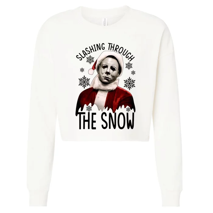 Myers Slashing Through The Snow Horror Christmas Cropped Pullover Crew