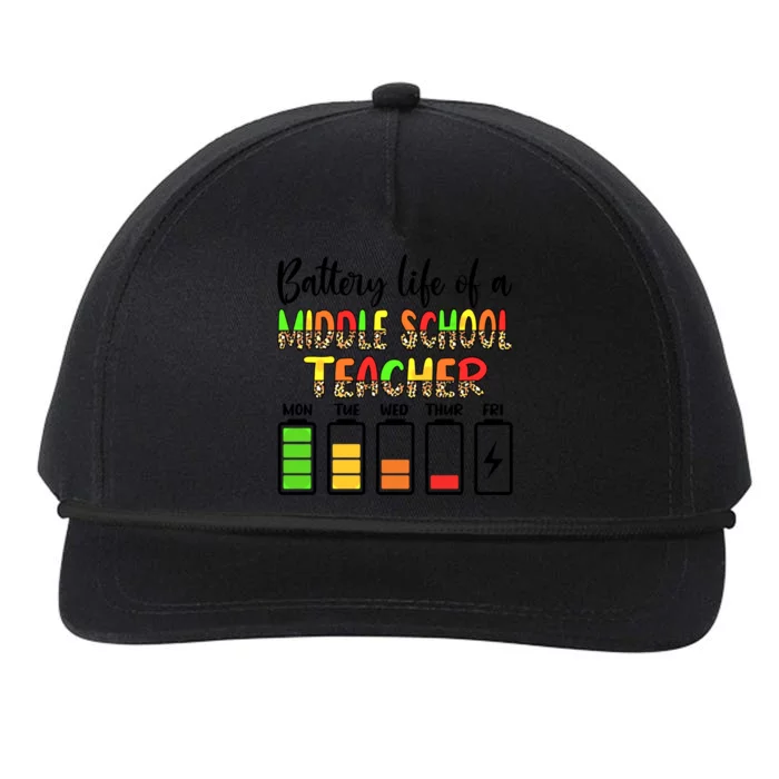 Middle School Teacher Battery Life Middle School Teachers Gift Snapback Five-Panel Rope Hat