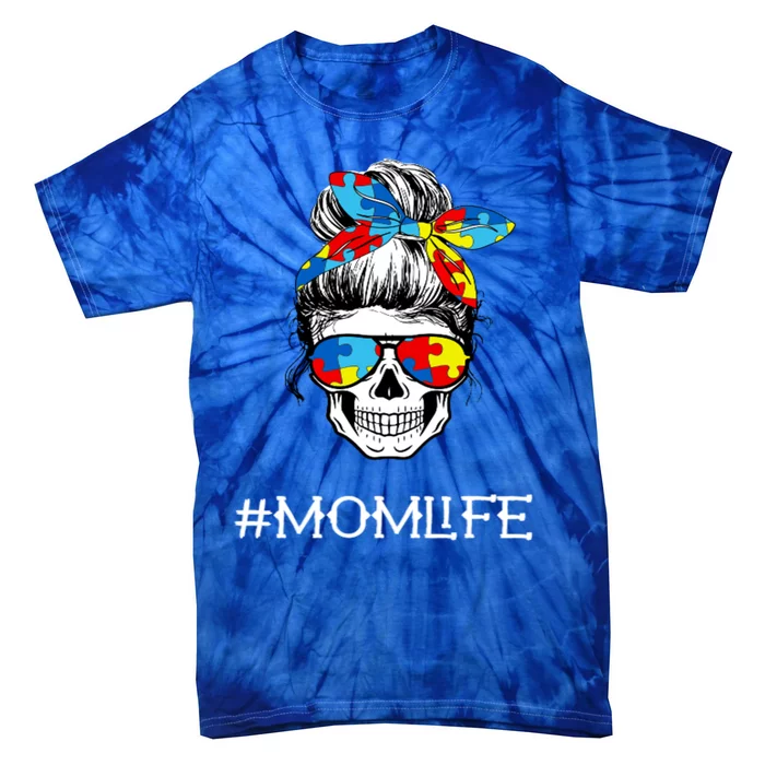 Mom Skull Tired Exhausted Autism Awareness Mama Cool Meaningful Gift Tie-Dye T-Shirt