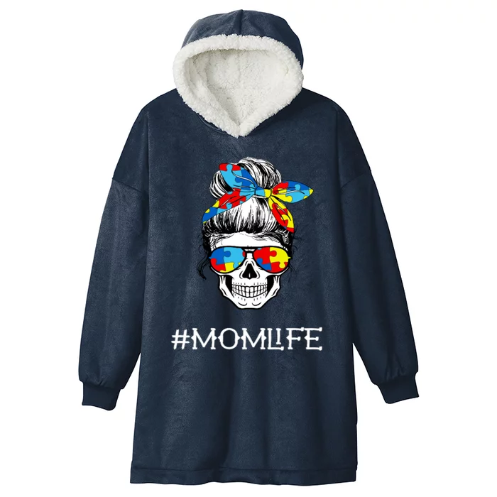 Mom Skull Tired Exhausted Autism Awareness Mama Cool Meaningful Gift Hooded Wearable Blanket