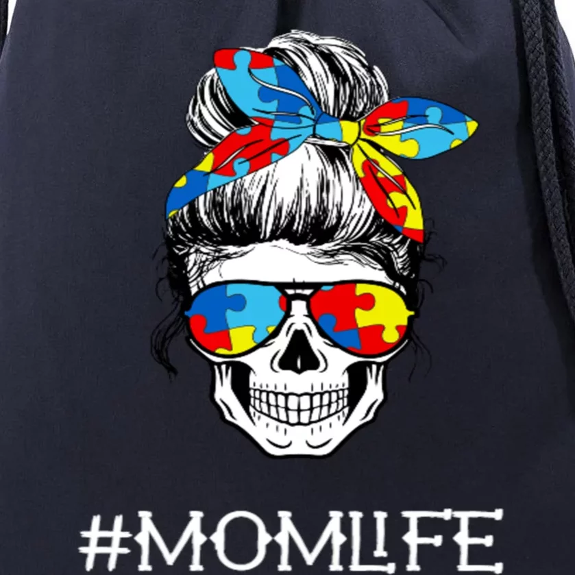 Mom Skull Tired Exhausted Autism Awareness Mama Cool Meaningful Gift Drawstring Bag