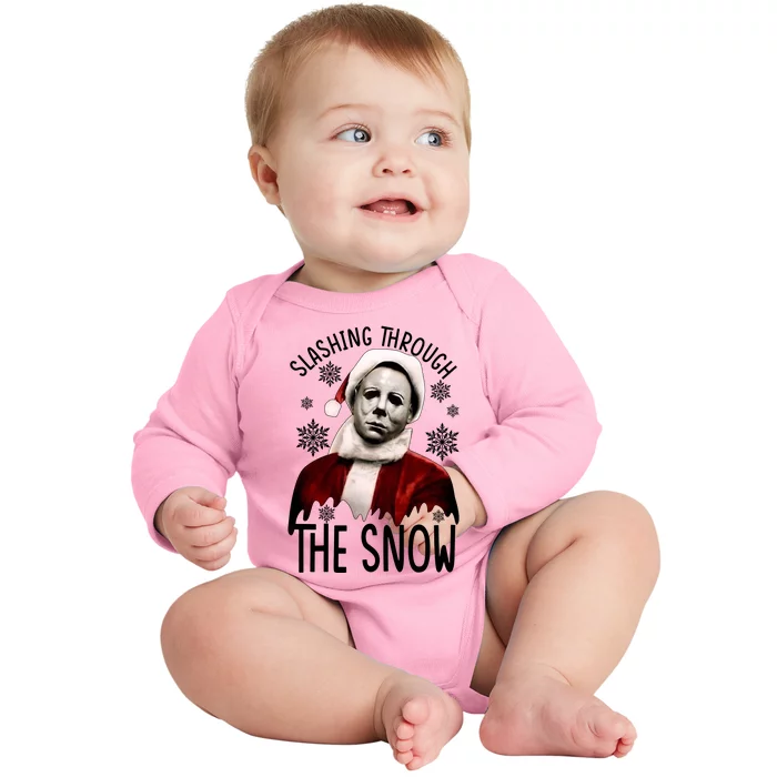 Myers Slashing Through The Snow Horror Christmas Baby Long Sleeve Bodysuit