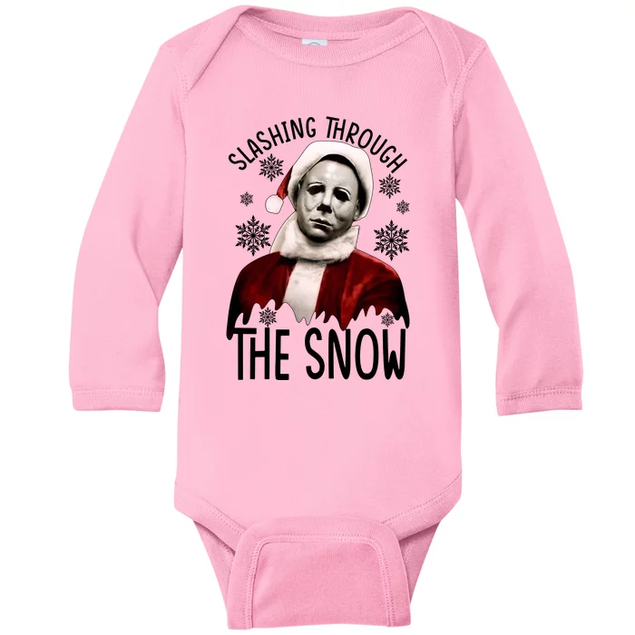 Myers Slashing Through The Snow Horror Christmas Baby Long Sleeve Bodysuit