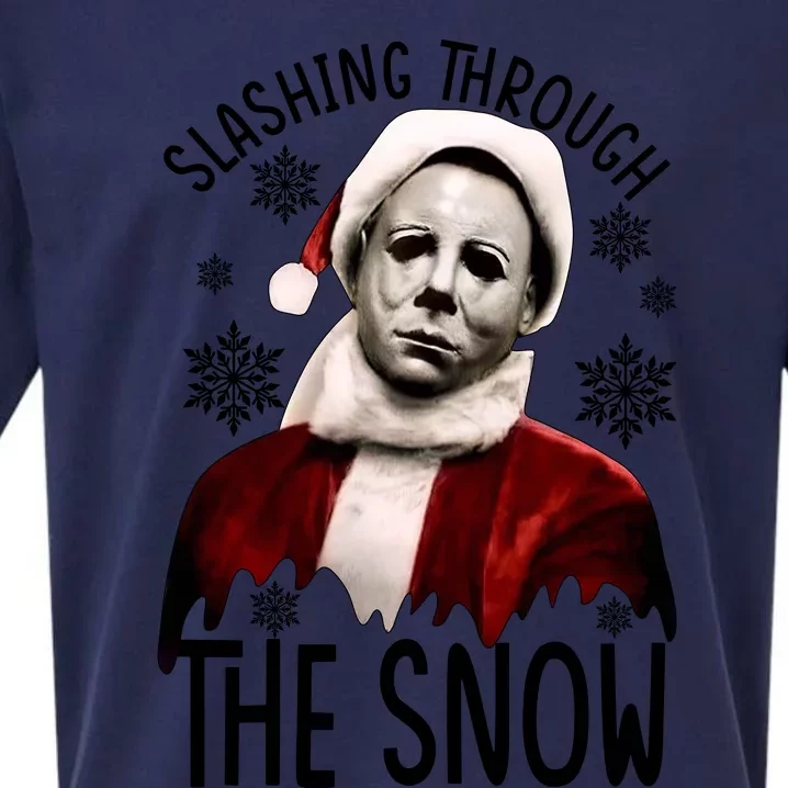 Myers Slashing Through The Snow Horror Christmas Sueded Cloud Jersey T-Shirt