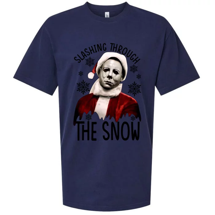 Myers Slashing Through The Snow Horror Christmas Sueded Cloud Jersey T-Shirt