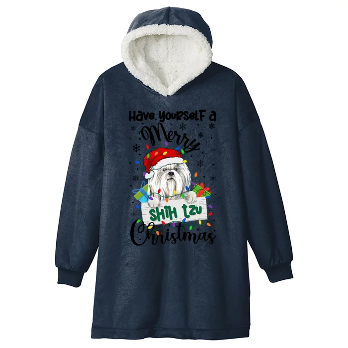 Merry Shih Tzu Christmas Shih Tzu Xmas Party Gift Hooded Wearable Blanket